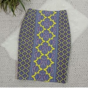 NWT The Limited Patterned Mandala Chartreuse Vibrant Blue & Yellow  Pencil Skirt